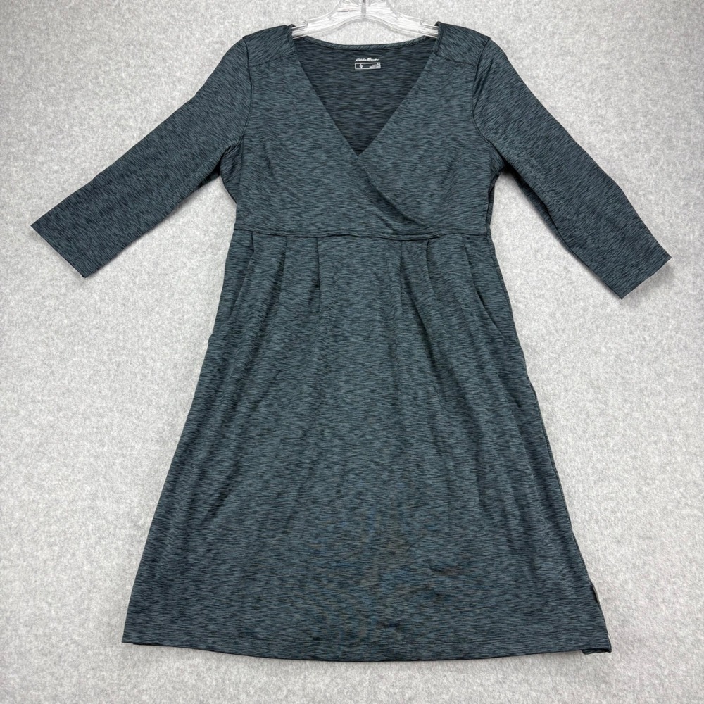 Eddie Bauer Travex Dress Womens S Teal Heathered Empire Waist Travel Casual